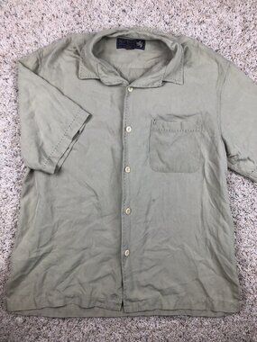 Nat Nast Button Up Shirt Mens Medium Beige 100% Silk Adult Casual Short Sleeve *